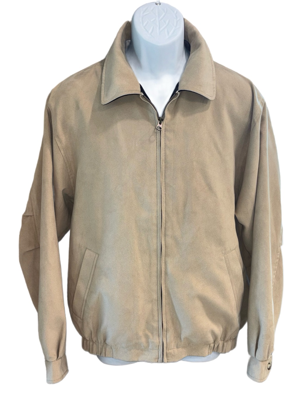 Cutter And Buck Beige Suede-Like Long Sleeve Zippered Men’s Jacket Size M